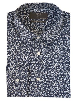 M&S Mens Slim Fit Pure Cotton Floral Print Shirt