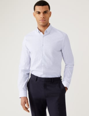 Marks And Spencer Mens M&S Collection Slim Fit Cotton Rich Stretch Shirt - White Mix