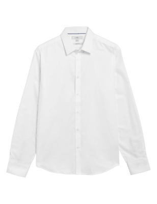 

Mens M&S Collection Regular Fit Pure Cotton Textured Shirt - White, White