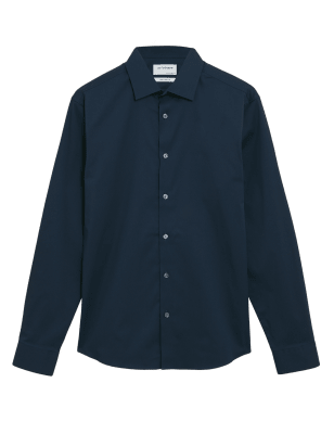 

Mens Autograph Slim Fit Cotton Rich Stretch Shirt - Navy, Navy