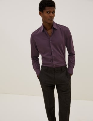 

Mens Autograph Slim Fit Jersey Cotton Shirt - Deep Purple, Deep Purple