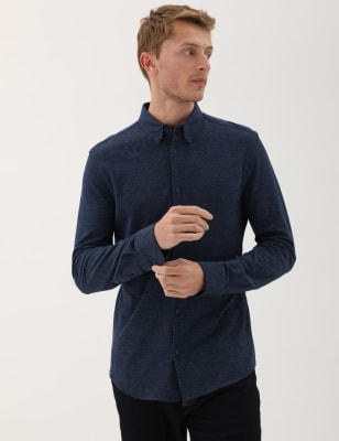 

Mens M&S Collection Slim Fit Jersey Cotton Shirt - Navy Mix, Navy Mix