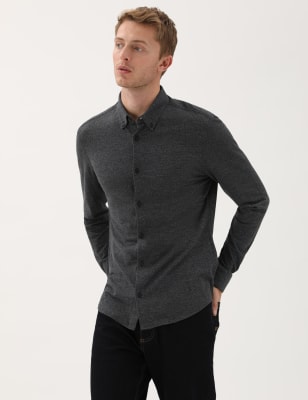 

Mens M&S Collection Slim Fit Jersey Cotton Shirt - Dark Grey Mix, Dark Grey Mix