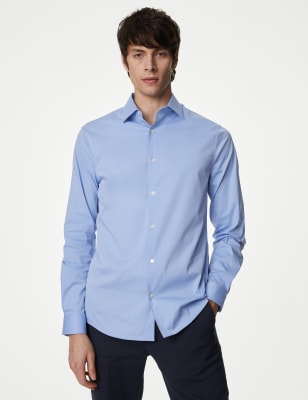 

Mens Autograph Slim Fit Easy Iron Cotton Blend Stretch Shirt - Blue, Blue