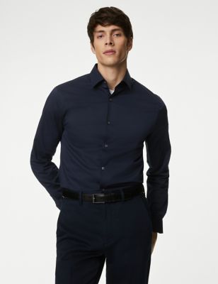 Slim Fit Easy Iron Cotton Blend Stretch Shirt | M&S ID