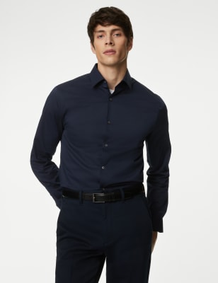 Autograph Men's Slim Fit Easy Iron Cotton Blend Stretch Shirt - XXL - Navy, Navy,White,Blue,Black