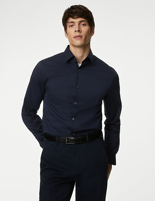 Slim Fit Easy Iron Cotton Blend Stretch Shirt - BE