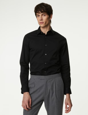 

Mens Autograph Slim Fit Easy Iron Cotton Blend Stretch Shirt - Black, Black