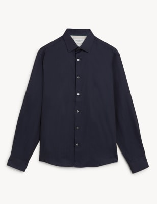 

Mens Autograph Regular Fit Pure Cotton Herringbone Shirt - Navy, Navy