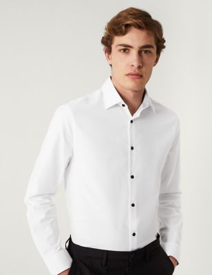 Marks And Spencer Mens M&S Collection Slim Fit Pure Cotton Textured Shirt - White