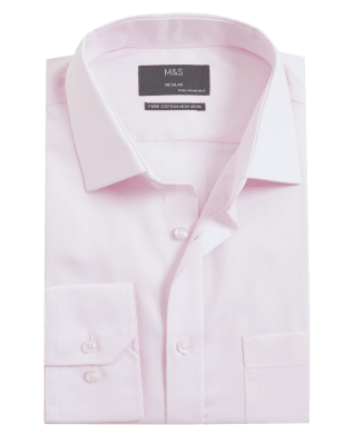 

Mens M&S Collection Bügelfreies Hemd aus Baumwolltwill in normaler Passform - Light Pink, Light Pink