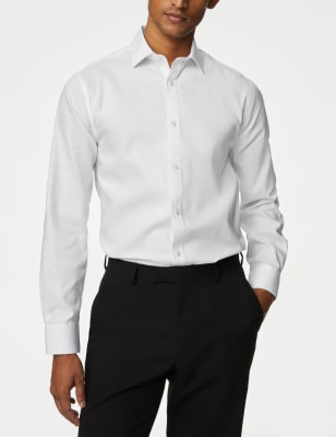 Marks And Spencer Mens M&S Collection Slim Fit Non Iron Pure Cotton Shirt - White, White