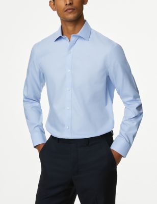 M&S Men's Regular Fit Ultimate Non Iron Cotton Shirt - XXXXL - Blue, Blue,Pink,White