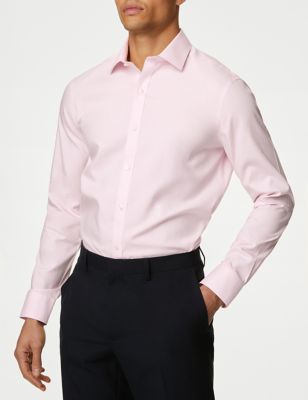 M&S Mens Slim Fit Ultimate Non Iron Cotton Shirt - Pink, Pink,Blue,White