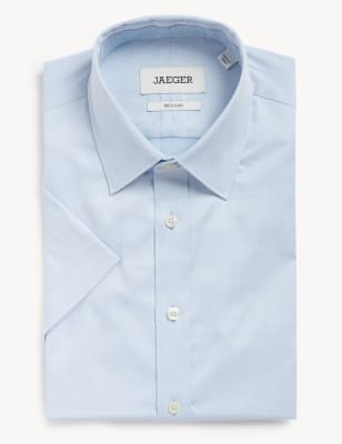 

JAEGER Mens Regular Fit Pure Cotton Twill Shirt - Light Blue, Light Blue