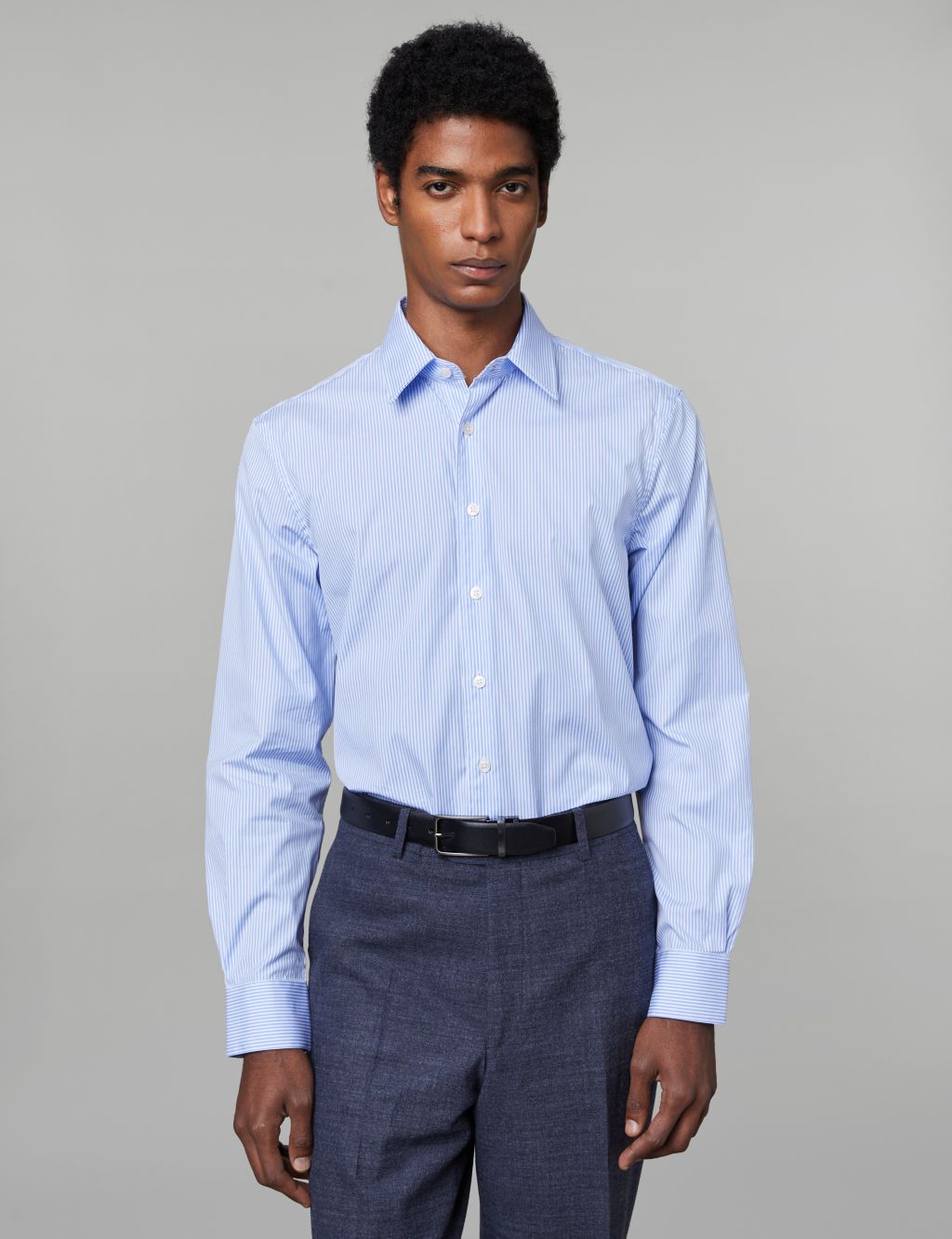 Tailored Fit Pure Cotton Twill Striped Shirt image 1
