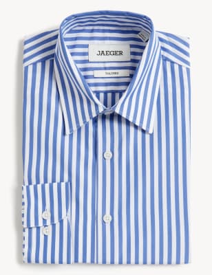 

JAEGER Mens Tailored Fit Pure Cotton Striped Shirt - Blue, Blue