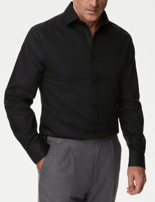 M&S Mens Slim Fit Non Iron Pure Cotton Twill Shirt - 15 - Black, Black,Sky Blue,Navy,White