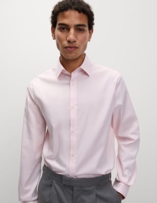 Marks And Spencer Mens M&S Collection Regular Fit Pure Cotton Non Iron Shirt - Light Pink