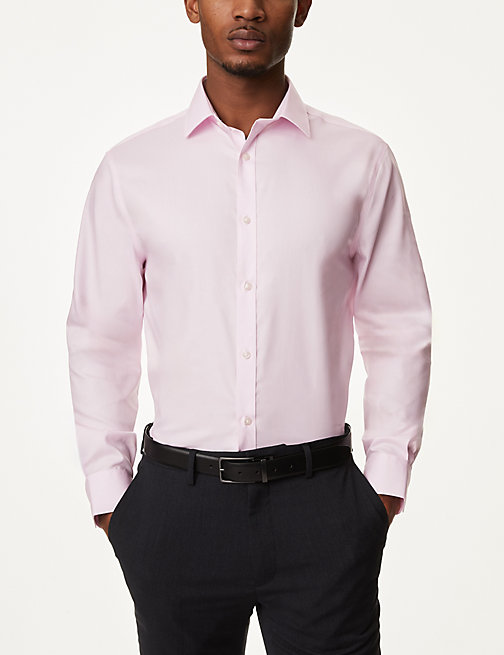 Marks And Spencer Mens M&S Collection Regular Fit Pure Cotton Non Iron Shirt - Light Pink