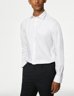 M&S Mens Regular Fit Non Iron Pure Cotton Twill Shirt - 14.5 - White, White,Sky Blue,Black,Navy,Lila