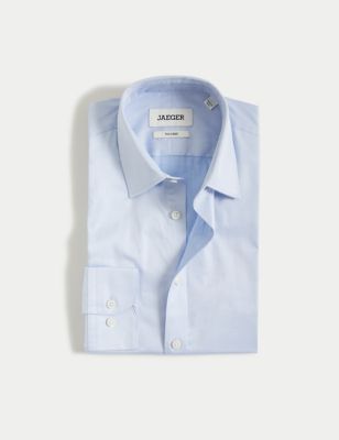 Jaeger Men's Tailored Fit Pure Cotton Twill Shirt - 14.5 - Light Blue, Light Blue,White