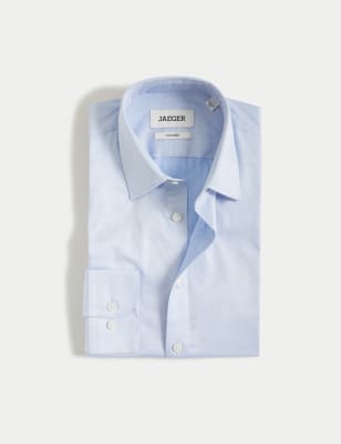 

JAEGER Mens Tailored Fit Pure Cotton Twill Shirt - Light Blue, Light Blue