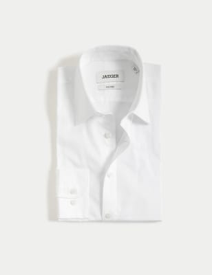 

JAEGER Mens Tailored Fit Pure Cotton Twill Shirt - White, White