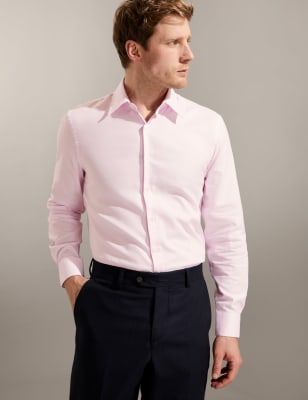 

JAEGER Mens Tailored Fit Pure Cotton Textured Shirt - Pale Pink, Pale Pink