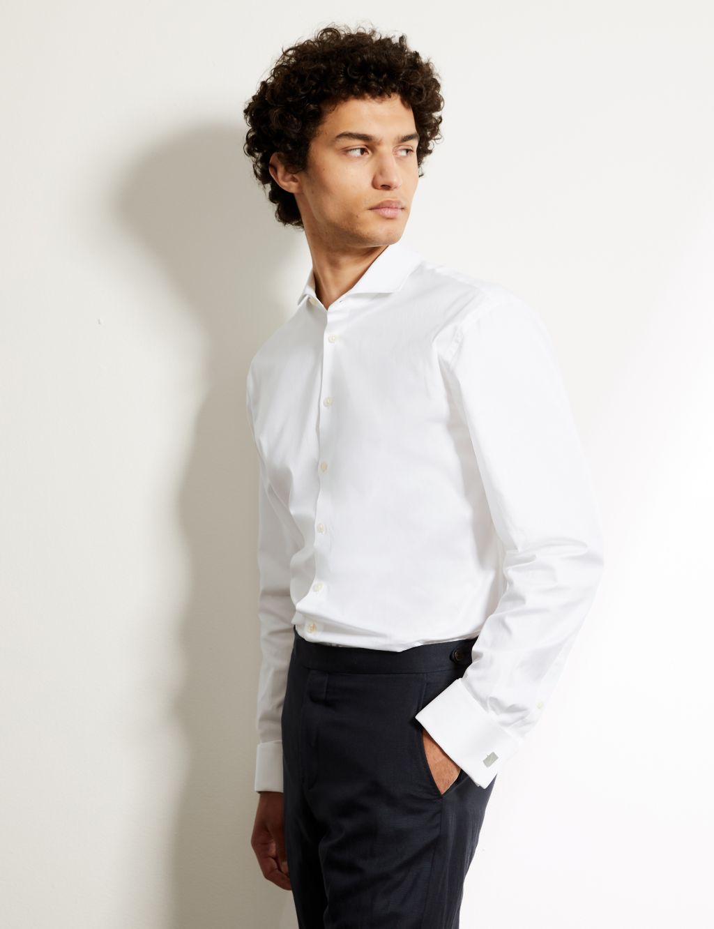 Tailored Fit Pure Cotton Shirt With Double Cuff image 1