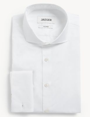 

JAEGER Mens Tailored Fit Pure Cotton Shirt With Double Cuff - White, White