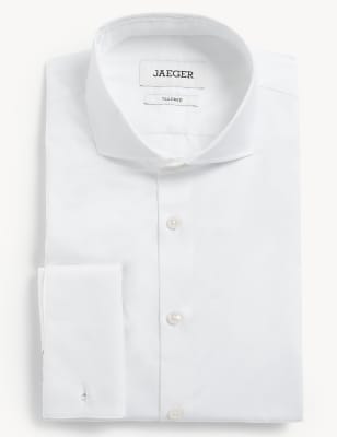 

JAEGER Mens Tailored Fit Pure Cotton Shirt With Double Cuff - White, White