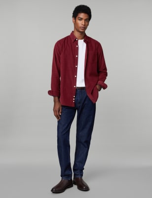 

JAEGER Mens Pure Cotton Corduroy Shirt - Dark Burgundy, Dark Burgundy