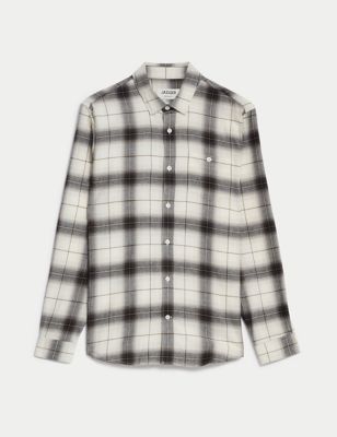

JAEGER Mens Cotton Rich Check Flannel Shirt - Taupe, Taupe