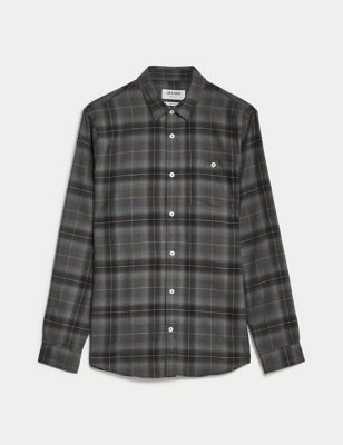 

JAEGER Mens Cotton Rich Check Flannel Shirt - Charcoal, Charcoal