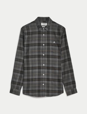 

JAEGER Mens Cotton Rich Check Flannel Shirt - Charcoal, Charcoal