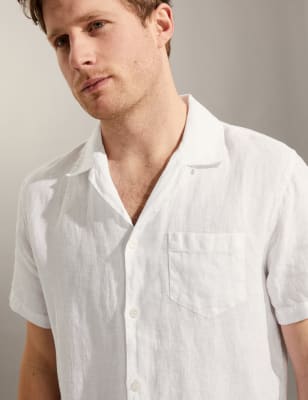 

JAEGER Mens Pure Linen Cuban Collar Shirt - White, White