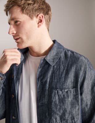 

JAEGER Mens Cotton Rich Overshirt - Chambray, Chambray