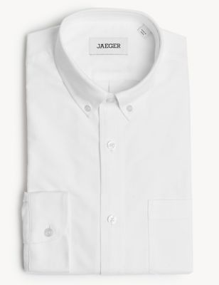 Jaeger Men's Regular Fit Pure Cotton Oxford Shirt - White, White,Light Blue