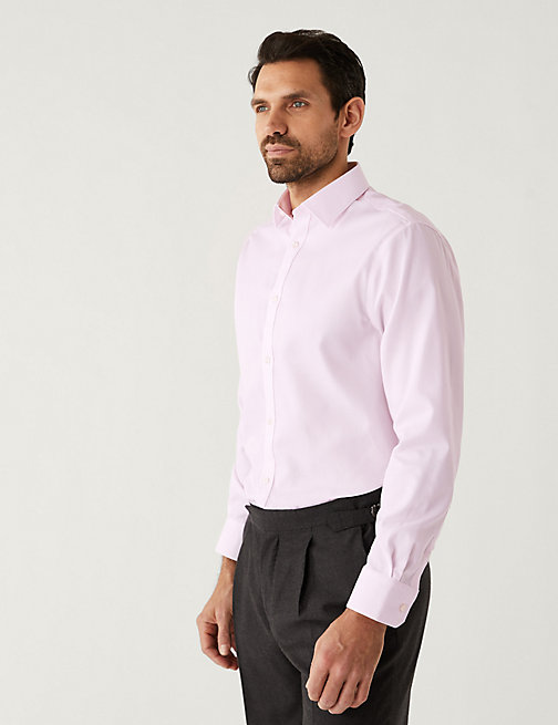 Marks And Spencer Mens M&S Collection Regular Fit Pure Cotton Textured Shirt - Pink Mix, Pink Mix