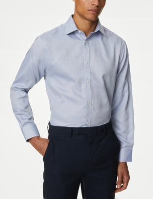 Marks And Spencer Mens M&S Collection Regular Fit Pure Cotton Textured Shirt - Navy Mix, Navy Mix