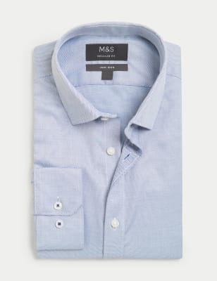 

Mens M&S Collection Normal geschnittenes Hemd aus reiner Baumwolle mit Strukturmuster - Navy Mix, Navy Mix
