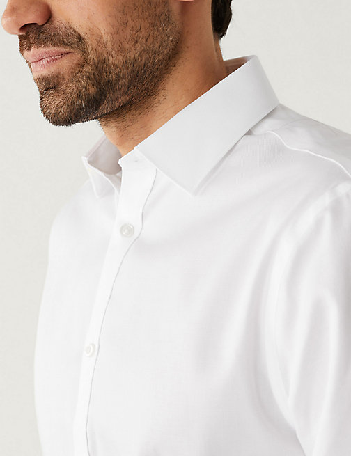 Marks And Spencer Mens M&S Collection Regular Fit Pure Cotton Textured Shirt - White, White
