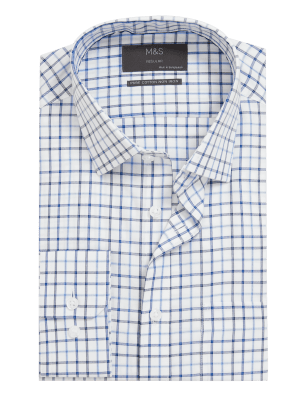 

M&S Collection Camisa de ajuste estándar sin planchado 100% algodón de cuadrosMens - Blue Mix, Blue Mix