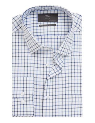 M&S Mens Regular Fit Non Iron Pure Cotton Check Shirt