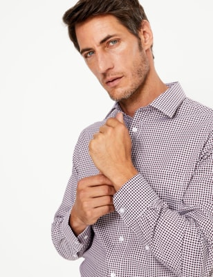 Chemise coupe standard 100&nbsp;% coton &agrave; carreaux, sans repassage
