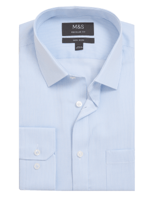 

Mens M&S Collection Normal geschnittenes Hemd aus reinem Baumwolltwill mit Streifen - Light Blue, Light Blue