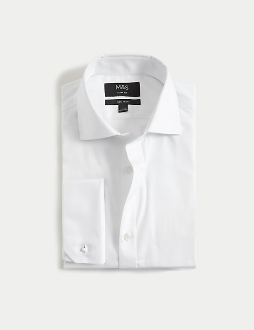 Marks And Spencer Mens M&S Collection Slim Fit Non Iron Pure Cotton Shirt - White, White