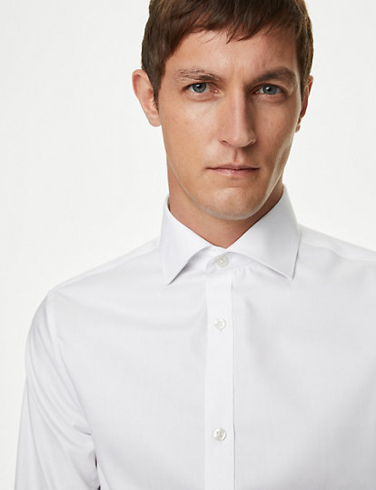 M&S Collection Slim Fit Non Iron Pure Cotton Shirt - 17.5 - White, White