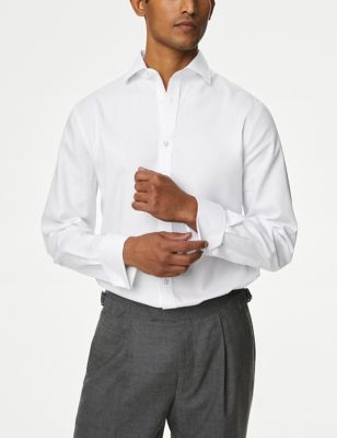 M&S Mens Regular Fit Pure Cotton Double Cuff Twill Shirt - 14.5 - White, White